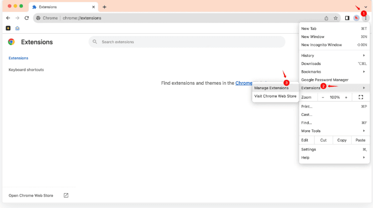 Chrome extensions page