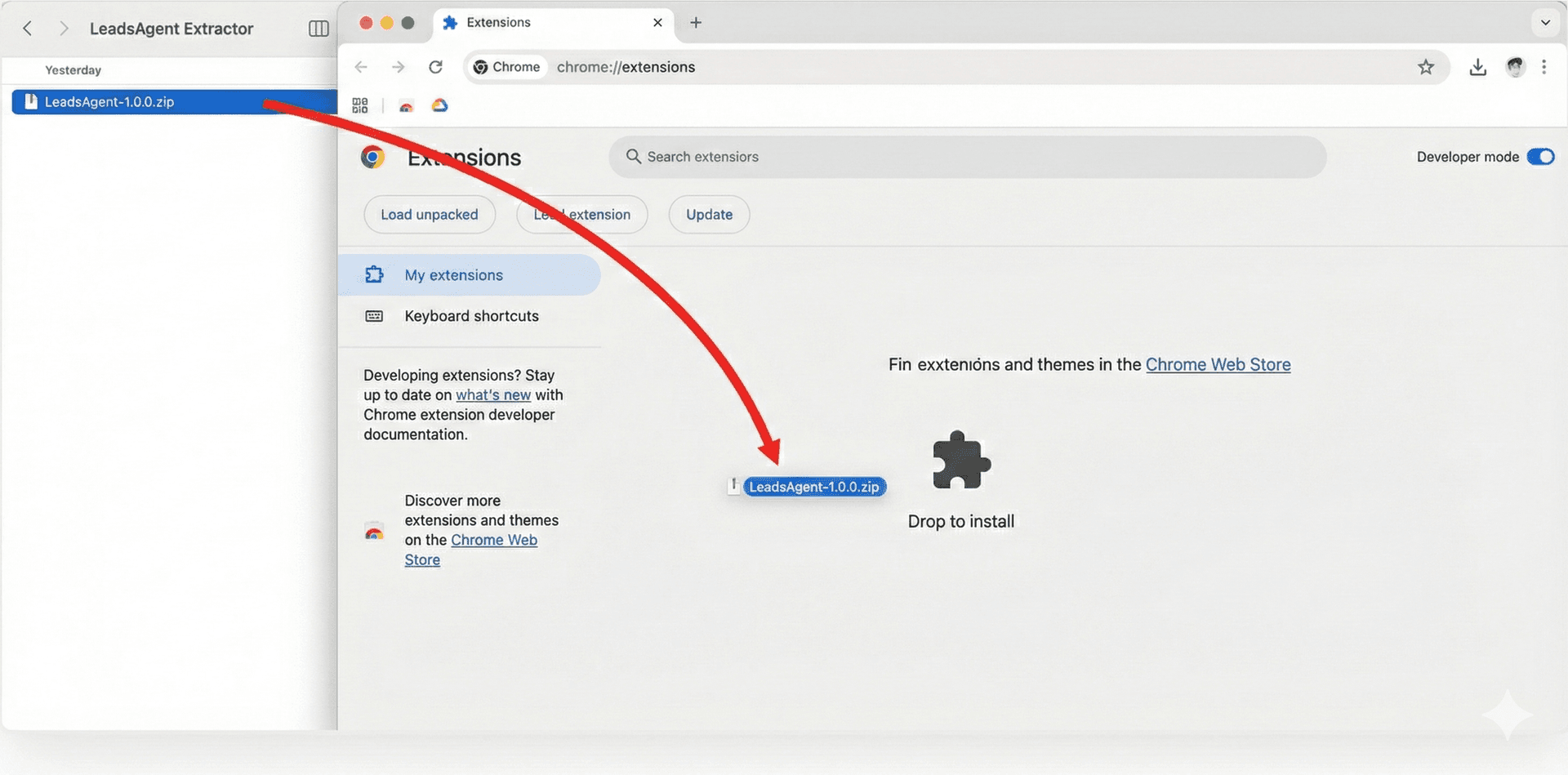 Drag and drop extension to Chrome