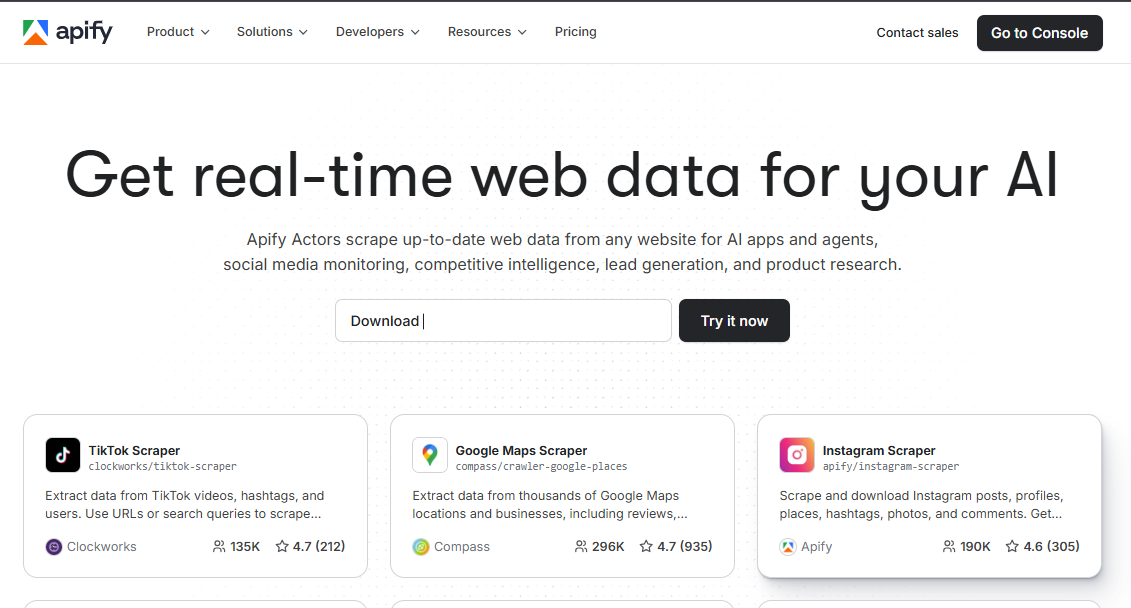 Apify Google Maps scraper cloud platform interface