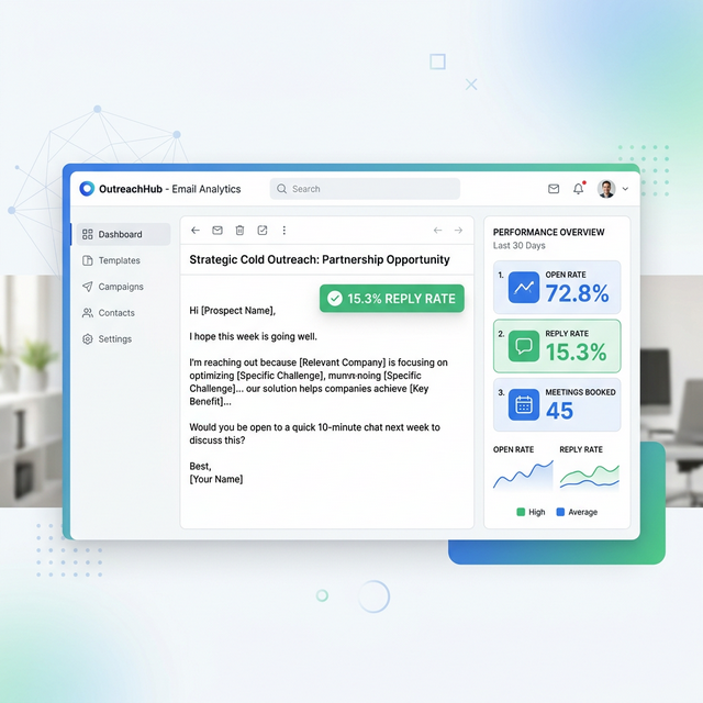 Cold email inbox dashboard showing open rates and reply rate metrics